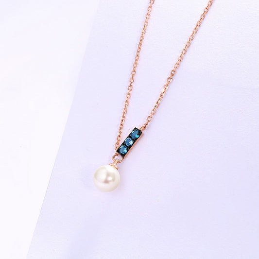 14K Rose Gold Women's Necklase Pearl Elegant